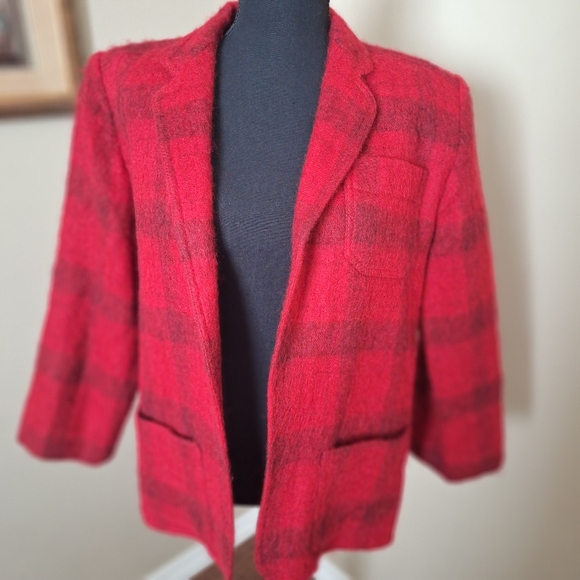 EUC Vintage union tag 85% mohair & wool red plaid blazer - Picture 5 of 13